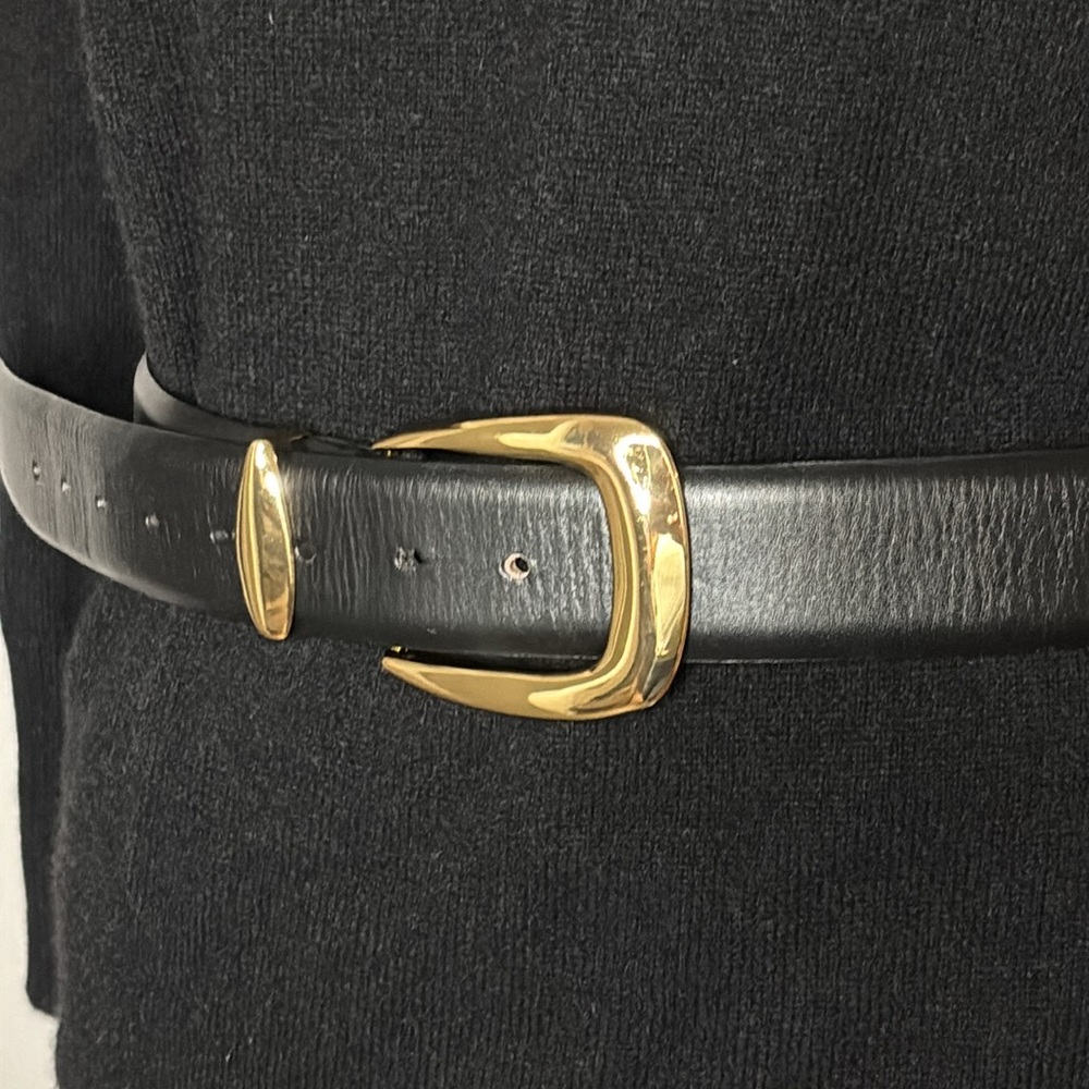 Madewell Black Leather Belt with Gold Buckle